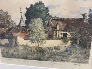 lot 195 image: Hand Signed Framed Vintage 1950s Marcel Jacque Lithograph - Barbizon