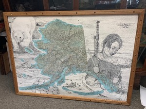 lot 189 image: Very Cool LARGE Vintage Framed Alaskan Map Print
