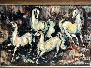 lot 1 image: Great Looking Mid Century Signed Oil on Canvas Painting wHorses - J. Cabral