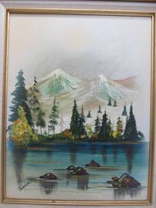 lot 206 image: Advance Art Studio Original Mountain Landscape Painting Signed Thompson