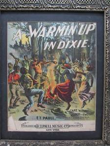 lot 213 image: Vintage A Warmin Up In Dixie Lithograph Sheet Music Art Print Framed