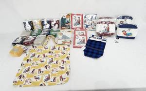 lot 62 image: Lot of 28 Assorted Inspired By The Art of Norman Rockwell Decorative Bags and Pouches