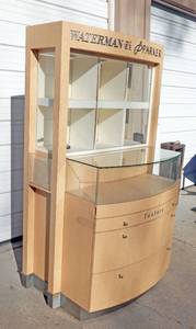 lot 22 image: Large Waterman Parker Lighted Rolling Locking Display Cabinet