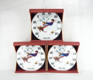 lot 25 image: Lot of 3 Taylor Vintage Collection Norman Rockwell Metal Outdoor Thermometers