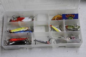 Lot of (3) Plastic Utility Tackle Boxes with Fishing Tackle - Weights, Lures