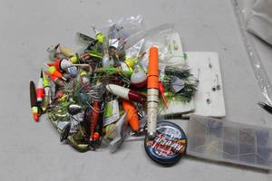 Fishing Tackle with White Bag - Lures, Bobbers