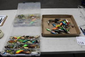 Lot of (2) Plastic Utility Tackle Box with Lures, Box of Misc. Fishing Tackle