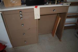 Metal shop table with wood top, 4 f...