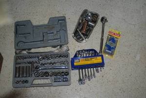 Wrenches, socket set and air freshe...