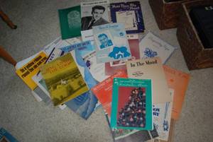 Piano sheet music and books...