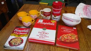 Collectible Campbells Cookbooks, Thermos, Bowls and more.