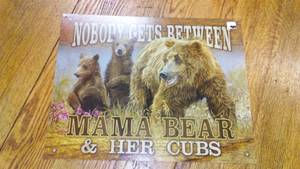 Mama Bear and her Cubs, Metal Sign