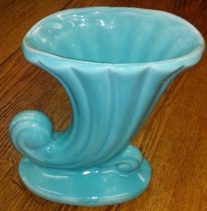Vintage Cornucopia Vase  Shawnee Pottery Company  Horn of Plenty Vase.