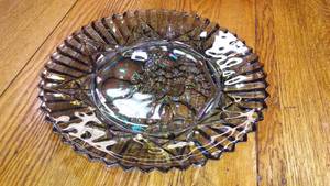 Iridescent Smoke Blue Purple Federal Glass Co. Carnival Glass Fruit Star Pattern 1970�s Platter Plate