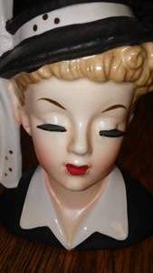 Vintage 1958 Napco Blue Woman Head Vase with Pearls