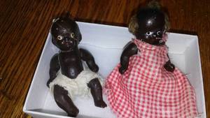 Vintage Americana1930 Black Color Bisque Jointed Baby Dolls Twins (2)