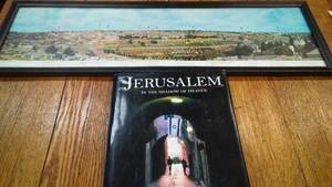 Framed Vintage Jerusalem Picture (10 x 30) and Book