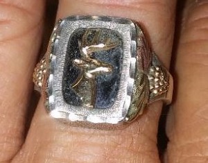 Sterling Silver Black Hills Gold Men Ring, Buck