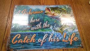 Fisherman Lives Here Metal Sign