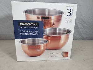 New 3 Piece Set of Tramontina Copper Clad Mixing Bowls