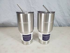 2 New 30 oz Meadowcraft Tumblers with Reusable Metal Straws