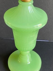 lot 24 image: Art Deco Jadeite Houze Glass Lamp or Houze Nile Green Art Deco Lamp