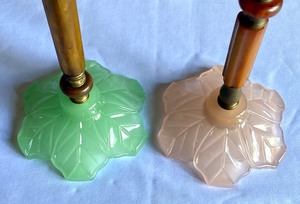 lot 15 image: Three Houze Glass Vintage Art Deco Table Lamps with Bakelite Posts