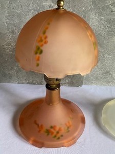 lot 10 image: Pair of Satin Glass Houze Vintage Vanity Lamps with Shades