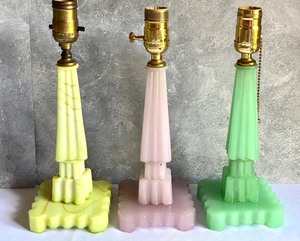 lot 8 image: Three Art Deco Houze Onxglas Modernistic Lamps