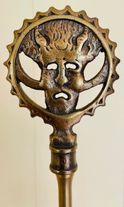 lot 30 image: Vintage Art Deco Floor Lamp with Akro Agate Swirl Accents and a Figural Finial