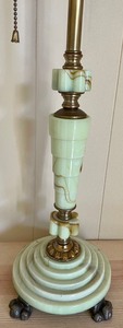 lot 45 image: Vintage Art Deco Double Socket Soft Pistachio Green Akro Agate Houze Lamp