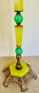 lot 46 image: Vintage Art Deco Bridge Floor Lamp with Uranium Glass and a Stunning Figurine Finial