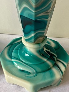 lot 108 image: Pair of Gorgeous Aqua Blue Slag Akro Agate Globe Speciality Lamps