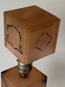 lot 102 image: Art Deco Frosted Pink Houze Cube Lamp