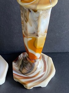 lot 101 image: Pair of Swirl Slag Akro Agate Table Lamps by Globe Speciality Co.