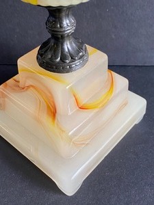 lot 94 image: Vintage Akro Agate Swirl Houze Table Lamp