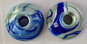 lot 92 image: Pair Houze Cobalt Blue Slag Glass Candle Holders