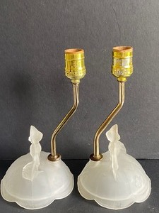 lot 80 image: Pair of Figurine Satin Glass Boudoir Lamps