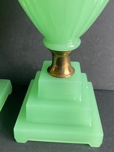 lot 77 image: Pair of Art Deco Houze Jadeite Lamps or Pair of Houze Nile Green Art Deco Lamps