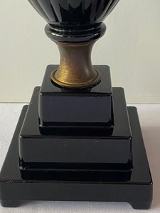 lot 74 image: Pair of Black Art Deco Houze Glass Lamps