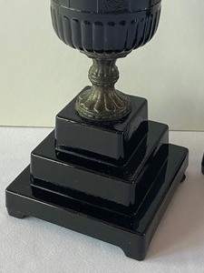 lot 72 image: Pair of Art Deco Black Houze Glass Lamps
