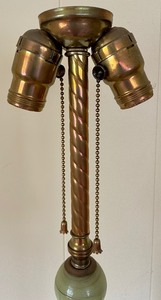 lot 141 image: Vintage Houze Glass Swirled Soft Pistachio Green Dual Bulb Table Lamp