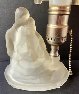 lot 145 image: Vintage Satin Frosted Glass Lamp w a Figurine of a Man and Woman