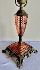 lot 148 image: Vintage Cranberry Hobnail Table Lamp