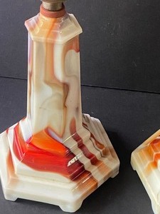 lot 175 image: Pair of Globe Speciality Company Akro Agate Swirl Glass Lamps