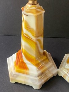lot 166 image: Pair of Globe Speciality Compony Caramel Swirled Glass Lamps