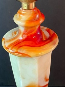 lot 187 image: Vintage Globe Specialty Company Akro Agate or Slag Glass Orange Swirl Lamp