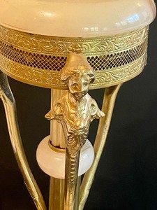 lot 3 image: Beautiful Vintage Art Nouveau Three Arm Floor Lamp with Brass Detailing and Figurals