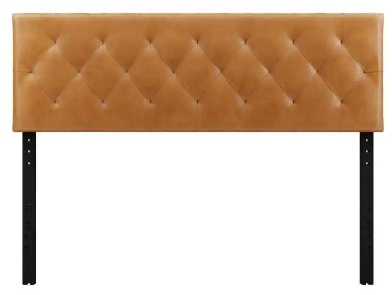 lot 606 image: Avery Adjustable Brown Camel Faux Leather King Headboard