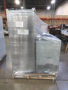 lot 9 image: LARGE WHOLESALESALVAGE PALLET (5 Pieces) OF 4.4 & 4.6 Beverage Centers, 6.5  & 7.5 Cu. Ft. UPRIGHT FREEZERS And Ice Maker